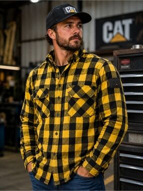 CAT Men’s Yellow & Black Plaid Flannel Shirt